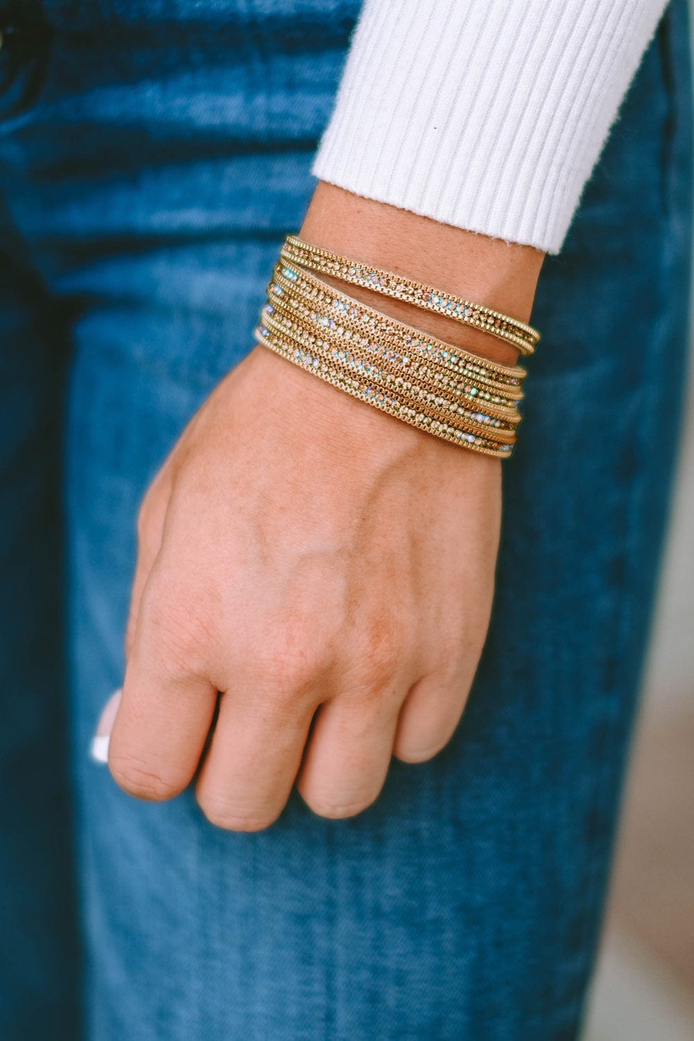 Luxurious Gold Diamond Leather Wide Cuff Bracelet with Magnetic Closure