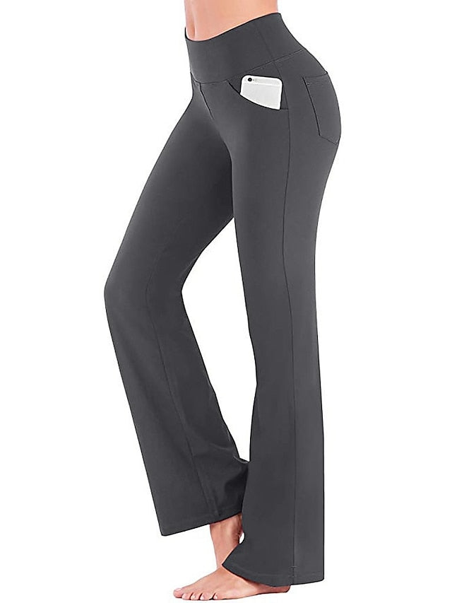 Women's Yoga Pants Side Pockets Wide Leg High Waist Yoga Fitness Gym Workout Bottoms Dark Grey Navy Black Spandex Sports Activewear High Elasticity - LuckyFash™