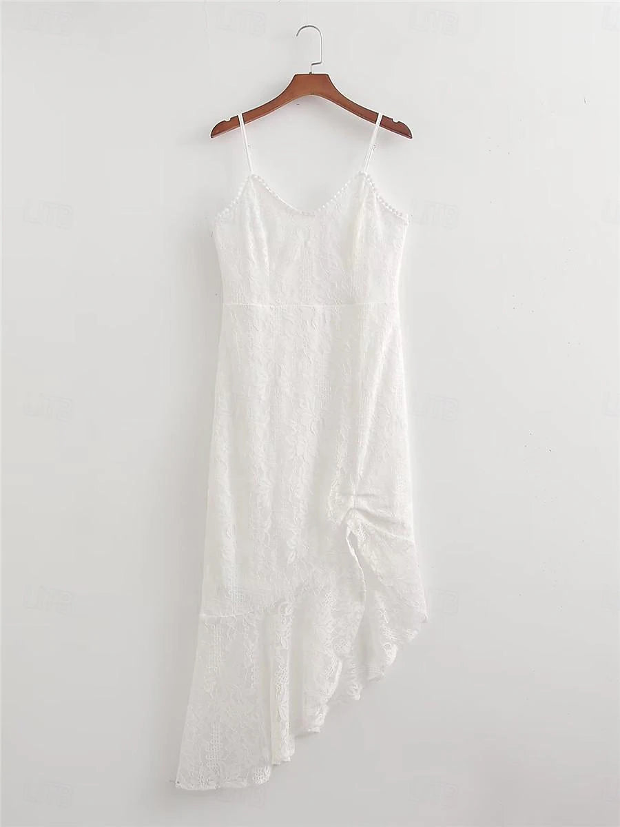 Women's White Dress Lace Dress Casual Dress Mini Dress Lace Backless Date Vacation Streetwear Sexy Strap Sleeveless White Color