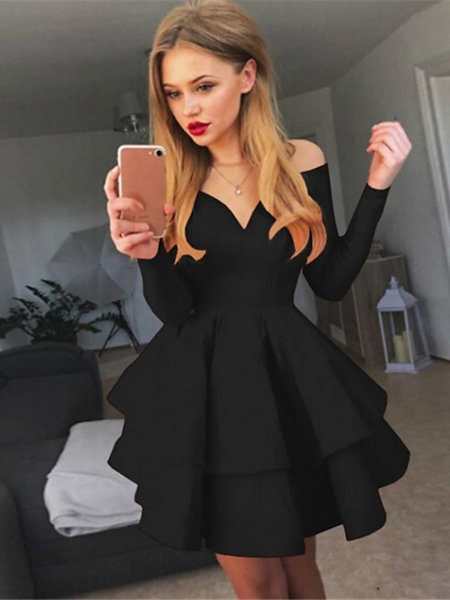 Women‘s Party Dress White Dress Black Red White Long Sleeve Pure Color Pleated Winter Fall Autumn Off Shoulder Party Winter Dress 2023 S M L XL XXL