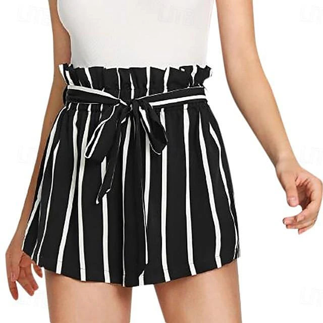 Women's Shorts Polyester Striped Black Blue Casual Daily Short Weekend Summer