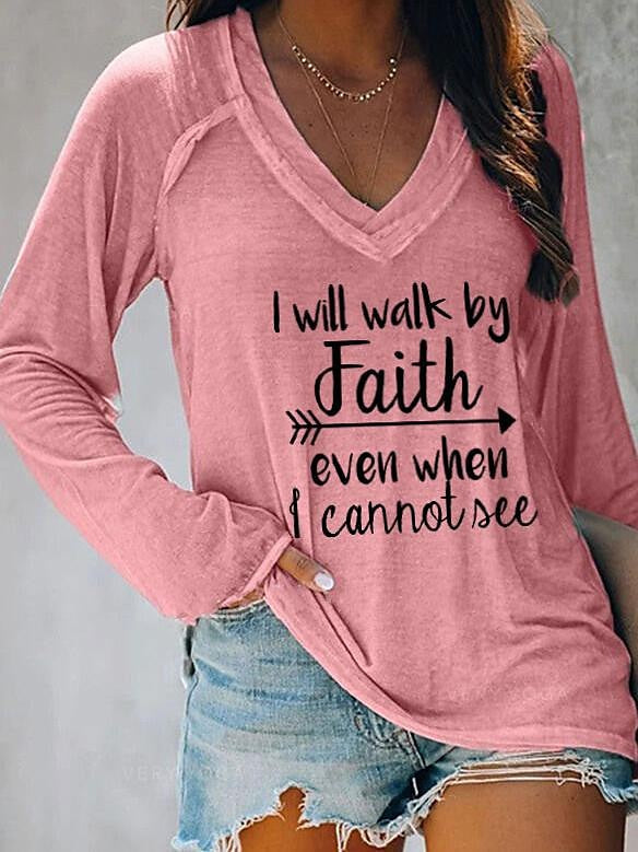 Women's T shirt Tee Text Valentine's Day Daily Weekend Print White Long Sleeve Basic V Neck Fall & Winter