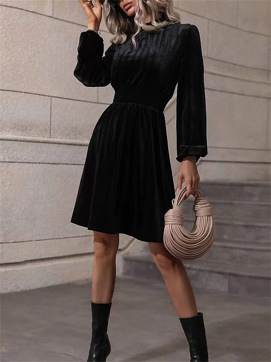 Women's Velvet Dress Party Dress Cocktail Dress Velvet Ruched Long Sleeve Midi Dress Vacation Black Wine Winter