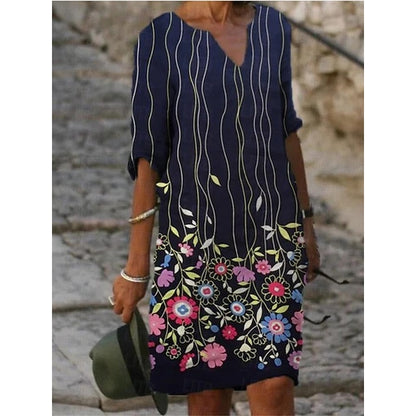 Women‘s Casual Dress Ethnic Dress Shift Dress Midi Dress Leopard Black White Half Sleeve Floral Print Summer Spring V Neck Basic Daily Vacation Weekend 2023 S M L XL XXL 3XL