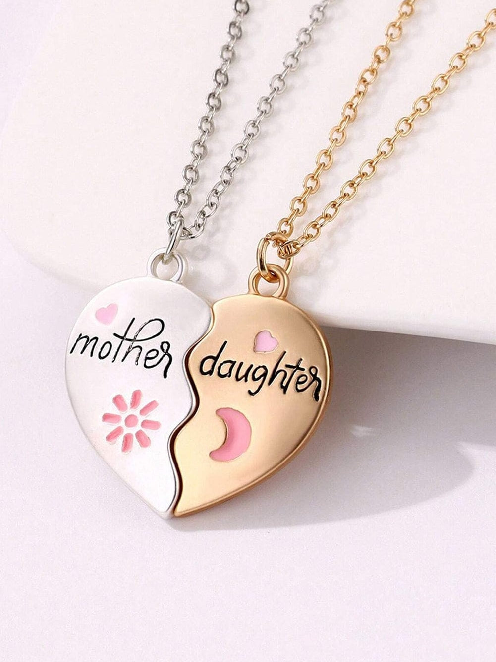 Magnetic Heart Mother & Daughter Necklace Set - White Alloy Jewelry