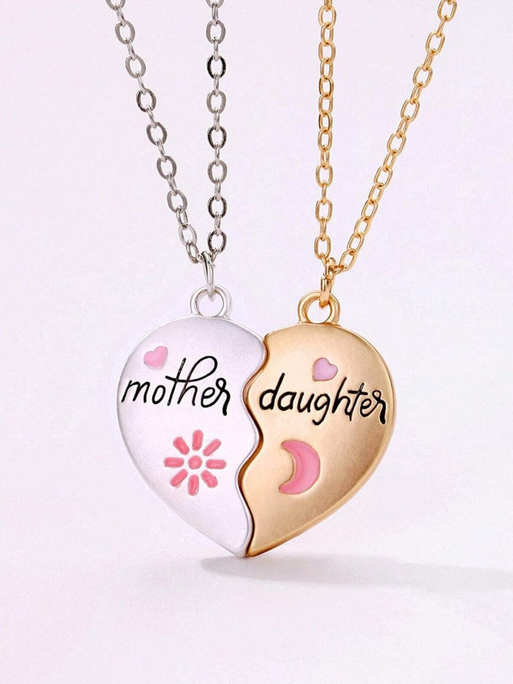 Magnetic Heart Mother & Daughter Necklace Set - White Alloy Jewelry