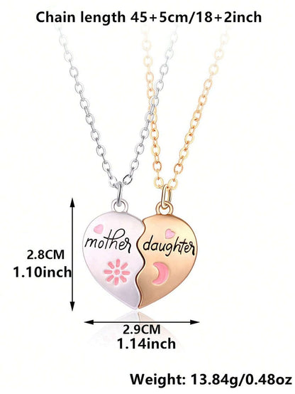 Magnetic Heart Mother & Daughter Necklace Set - White Alloy Jewelry