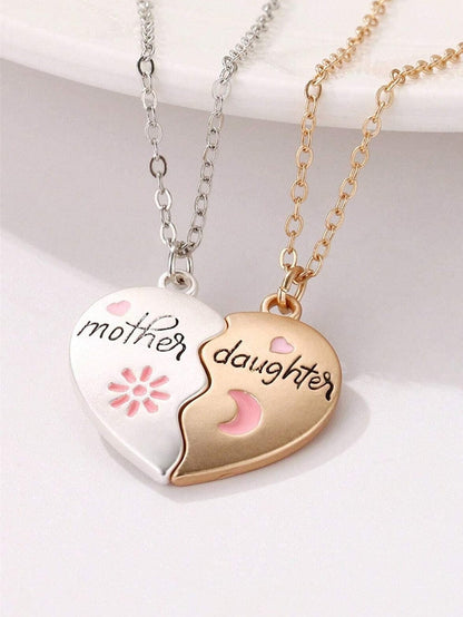 Magnetic Heart Mother & Daughter Necklace Set - White Alloy Jewelry