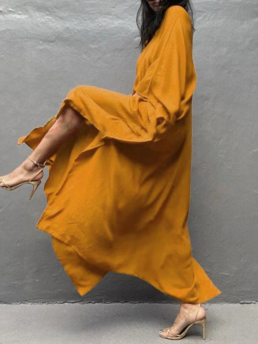 Women's White Dress Cover Up Beach Wear Maxi long Dress Split Basic Casual Plain V Neck 3/4 Length Sleeve Loose Fit Outdoor Daily White Yellow 2023 Summer Spring One Size