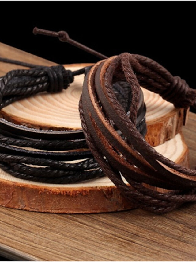 Women's Wrap Bracelet Leather Bracelet Layered Plaited Wrap Twisted Cheap Ladies Basic Casual Vintage Multi Layer Leather Bracelet Jewelry Black / Brown For Party Casual Daily Cosplay Costumes - LuckyFash™