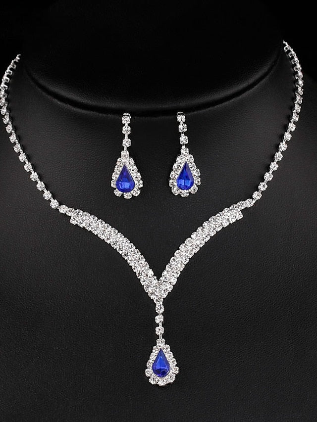 3pcs Bridal Jewelry Sets Bride Jewelry Set Silver Crystal Wedding Necklace Earrings Bridal Rhinestone Teardrop Pendant Accessories for Women and Bridesmaids (3 piece set - 2 earrings and 1 necklace - LuckyFash™