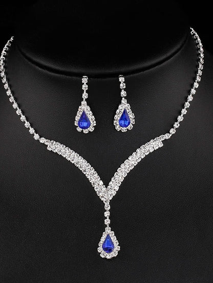 3pcs Bridal Jewelry Sets Bride Jewelry Set Silver Crystal Wedding Necklace Earrings Bridal Rhinestone Teardrop Pendant Accessories for Women and Bridesmaids (3 piece set - 2 earrings and 1 necklace - LuckyFash™