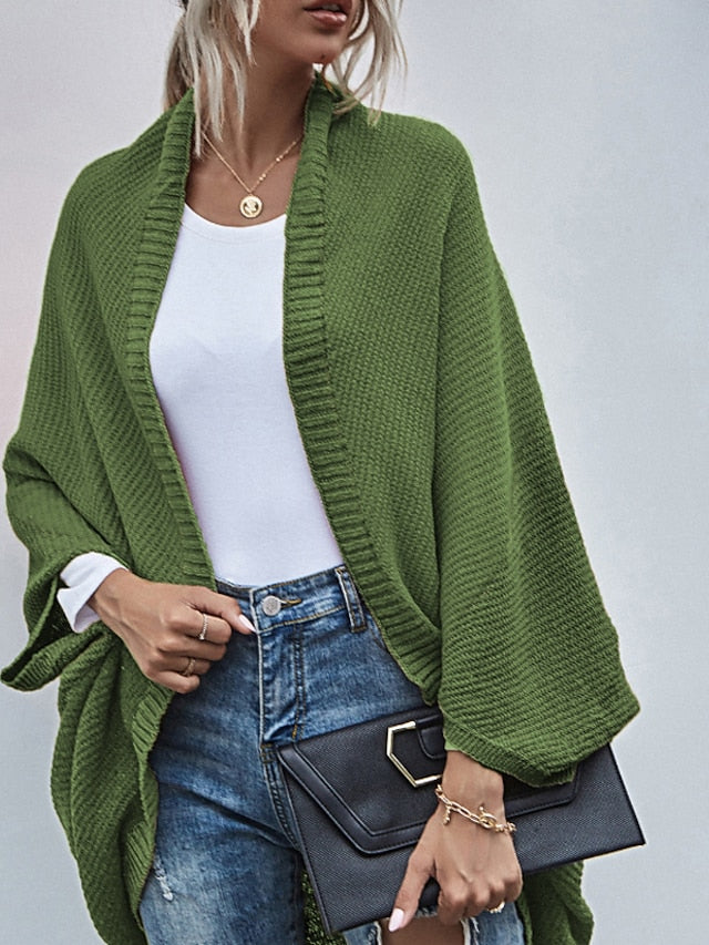 Women's Shrug Jumper Ribbed Knit Knitted Pure Color Open Front Stylish Casual Outdoor Daily Winter Fall Green Khaki S M L / Long Sleeve