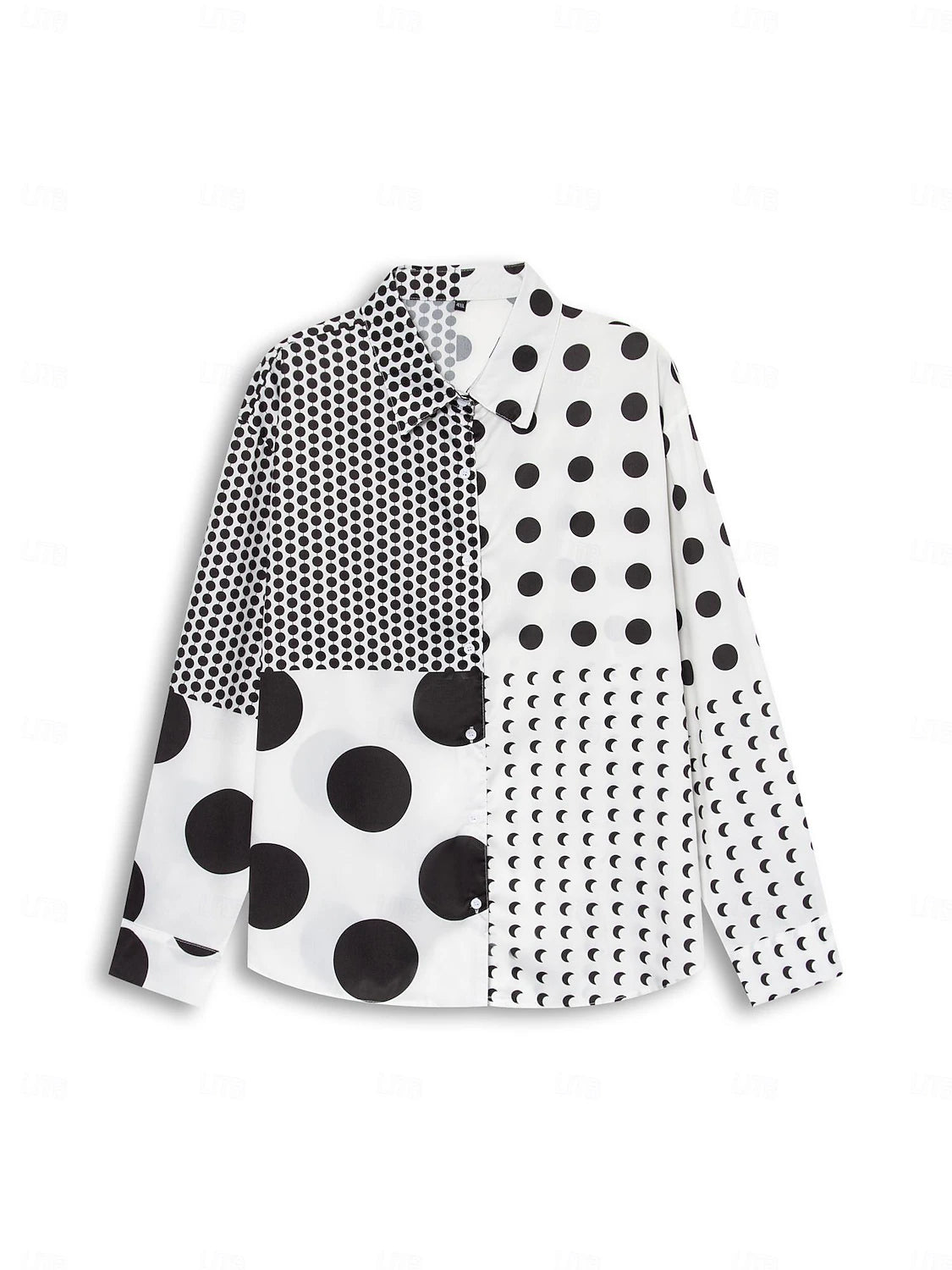 Women's Shirt Blouse Polka Dot Casual Button Print White Long Sleeve Fashion Shirt Collar Spring &  Fall