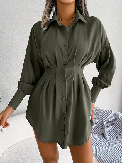 Women's Shirt Dress Plain Dress Mini Dress Button Vacation Streetwear Maxi Shirt Collar Long Sleeve White Blue Army Green Color