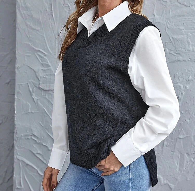 Women's Sweater Vest Pullover Sweater Jumper V Neck Ribbed Knit Nylon Acrylic Rayon Patchwork Summer Spring Fall Regular Home Daily Stylish Casual Soft Long Sleeve Solid Color Black Light Green Wine