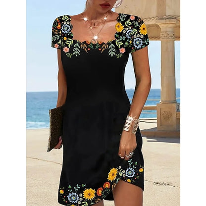 Women's Casual Dress Shift Dress Floral Ruched Print Square Neck Mini Dress Daily Vacation Short Sleeve Summer Spring