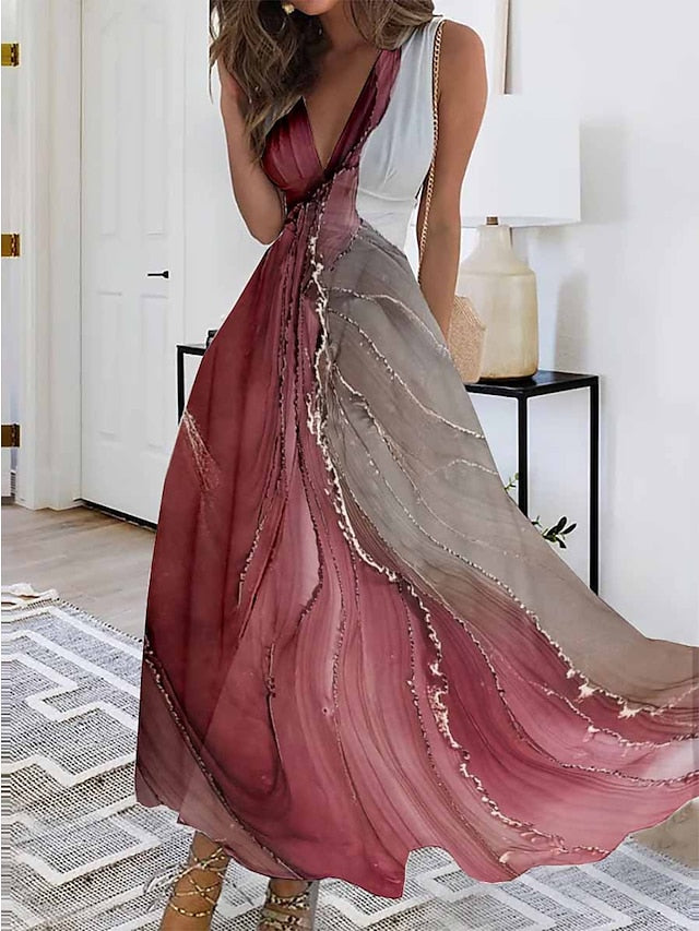 Women's Long Dress Maxi Dress Casual Dress Swing Dress A Line Dress Ombre Fashion Streetwear Outdoor Daily Date Print Sleeveless V Neck Dress Regular Fit White Pink Red Summer Spring S M L XL XXL - LuckyFash™