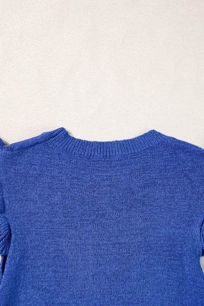 Midnight Blue Ruffle Sleeve Knit Top