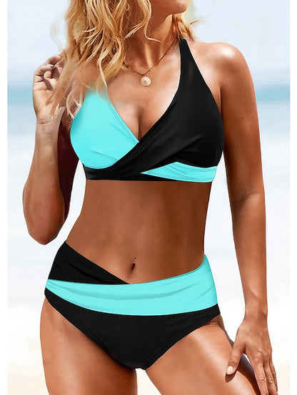 Women's Swimwear Tankini 2 Piece Normal Swimsuit Halter 2 Piece Graphic Black White Blue Padded Crop Top Bathing Suits Sexy Holiday Summer - LuckyFash™