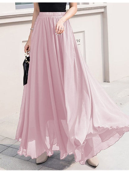 Women's Skirt Swing Work Skirts Long Skirt Maxi Skirts Chiffon Solid Colored Office / Career Daily Spring & Summer Chiffon Polyester Elegant Long Summer Black Light Green Pink Blue