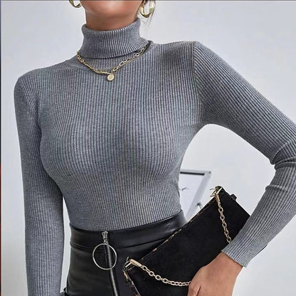 Women's Pullover Sweater Jumper Turtleneck Ribbed Knit Spandex Knitted Thin Fall Winter Daily Basic Casual Long Sleeve Solid Color caramel Black White One-Size 2XL / 3XL S / M