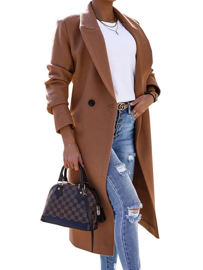 Women's Winter Coat Coat Warm Casual Wear to work Daily Wear Casual Daily Button Buttoned Front Turndown Comtemporary Casual Daily Minimalism Solid Color Regular Fit Outerwear Long Sleeve Winter Fall - LuckyFash™