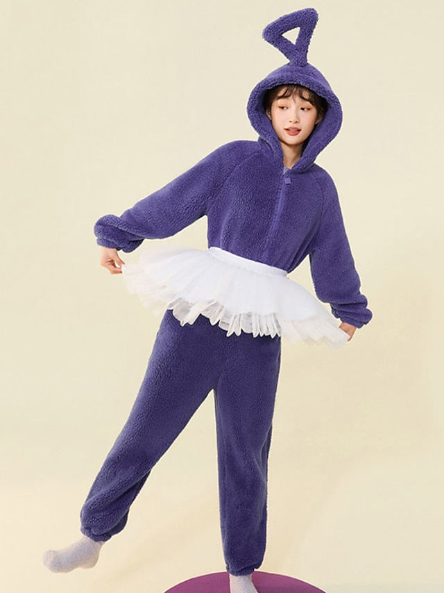 Adults' Kigurumi Pajamas Nightwear Alien Teletubbies Character Onesie Pajamas Flannel Cosplay For Men and Women Christmas Animal Sleepwear Cartoon Festival / Holiday Costumes - LuckyFash™