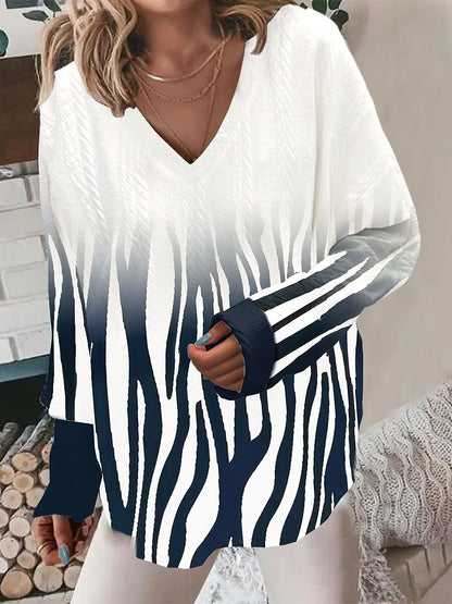 Women's Pullover Sweater Jumper V Neck Ribbed Knit Polyester Print Summer Fall Outdoor Daily Going out Stylish Casual Soft Long Sleeve Heart Animal Color Block White / Black Black White S M L