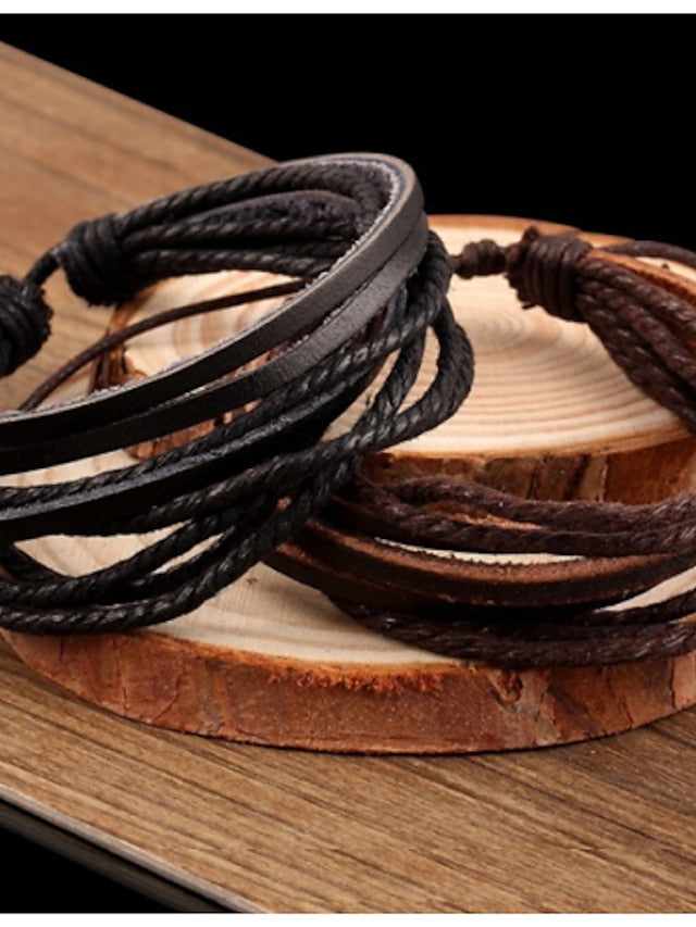 Women's Wrap Bracelet Leather Bracelet Layered Plaited Wrap Twisted Cheap Ladies Basic Casual Vintage Multi Layer Leather Bracelet Jewelry Black / Brown For Party Casual Daily Cosplay Costumes - LuckyFash™