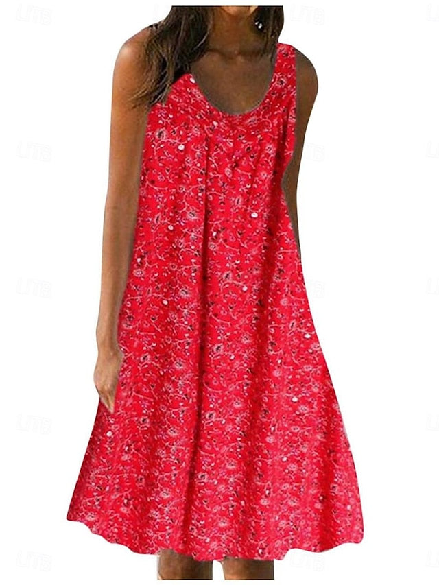 Women's Sundress Tank Dress Floral Print U Neck Midi Dress Daily Vacation Sleeveless Summer