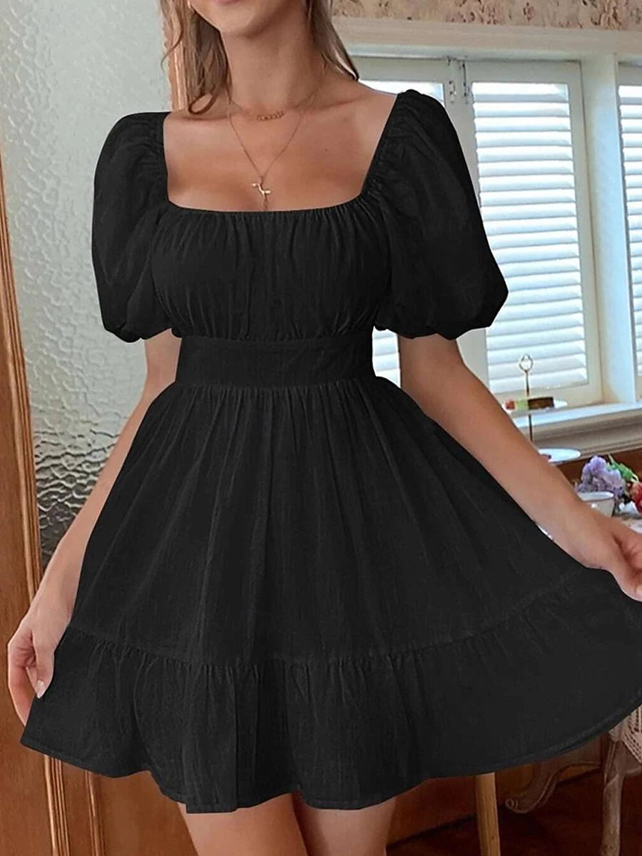 Women's White Dress Casual Dress Swing Dress Mini Dress Backless Bow Date Vacation Streetwear A Line Square Neck Short Sleeve Black White Color