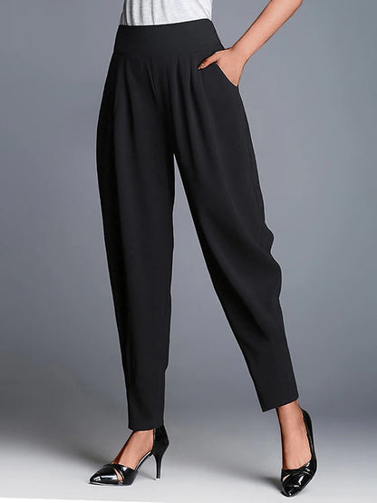 Women's Skinny Polyester Plain Black White Fashion High Waist Full Length Street Daily Wear Summer Fall