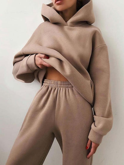 Women's Tracksuit Sweatsuit 2 Piece Street Winter Long Sleeve Fleece Thermal Warm Breathable Soft Fitness Running Jogging Sportswear Activewear Camel Almond Light Brown - LuckyFash™