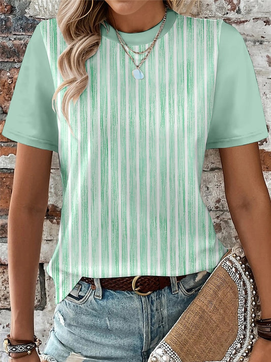 Women's T shirt Tee Striped Daily Going out Print Black Short Sleeve Fashion Round Neck Summer