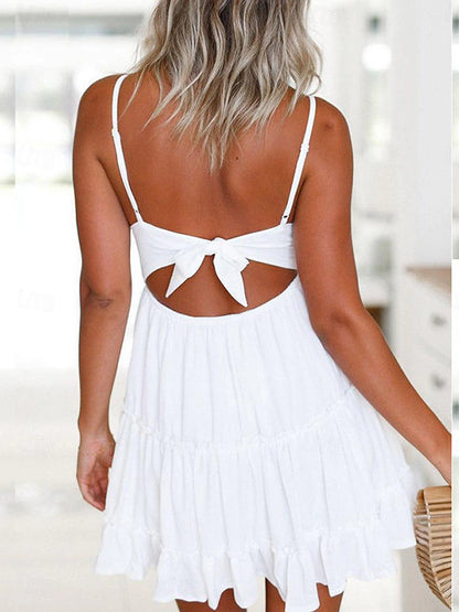 Women's White Dress Lace Dress Casual Dress Mini Dress Lace Ruffle Date Vacation Streetwear Sexy Strap Sleeveless White Pink Color