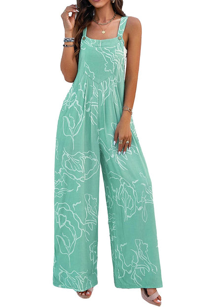 Moonlight Jade Floral Printed Wide Leg Jumpsuit