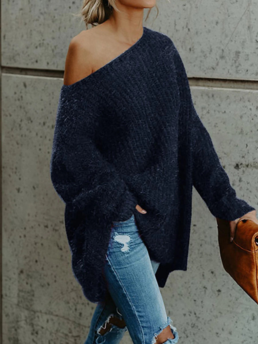 Women's Pullover Sweater Jumper One Shoulder Ribbed Knit Polyester Cold Shoulder Fall Winter Short Daily Going out Weekend Stylish Casual Soft Long Sleeve Solid Color Pink Navy Blue Beige XS S M