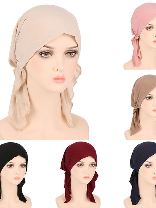 New Elastic Solid Color Wrap Head Scarf Hats Muslim Turban Bonnet For Women Inner Hijab Hat Fashion Female Turbantes Caps - LuckyFash™