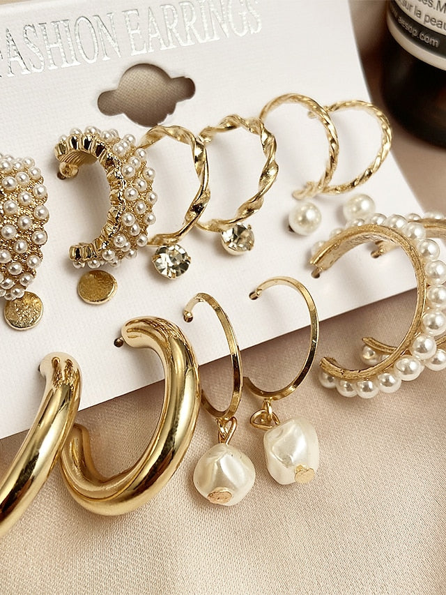 pearl ladies earrings creative french retro gold earring set 6 piece - LuckyFash™