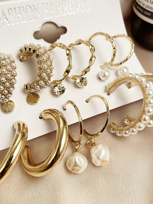 pearl ladies earrings creative french retro gold earring set 6 piece - LuckyFash™