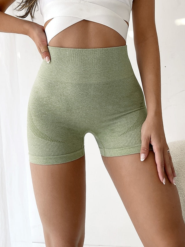 Women's Biker Shorts Short Leggings Scrunch Butt Ruched Butt Lifting Tummy Control Butt Lift High Waist Yoga Fitness Gym Workout Shorts Bottoms Light Green Sports Activewear High Elasticity Skinny - LuckyFash™
