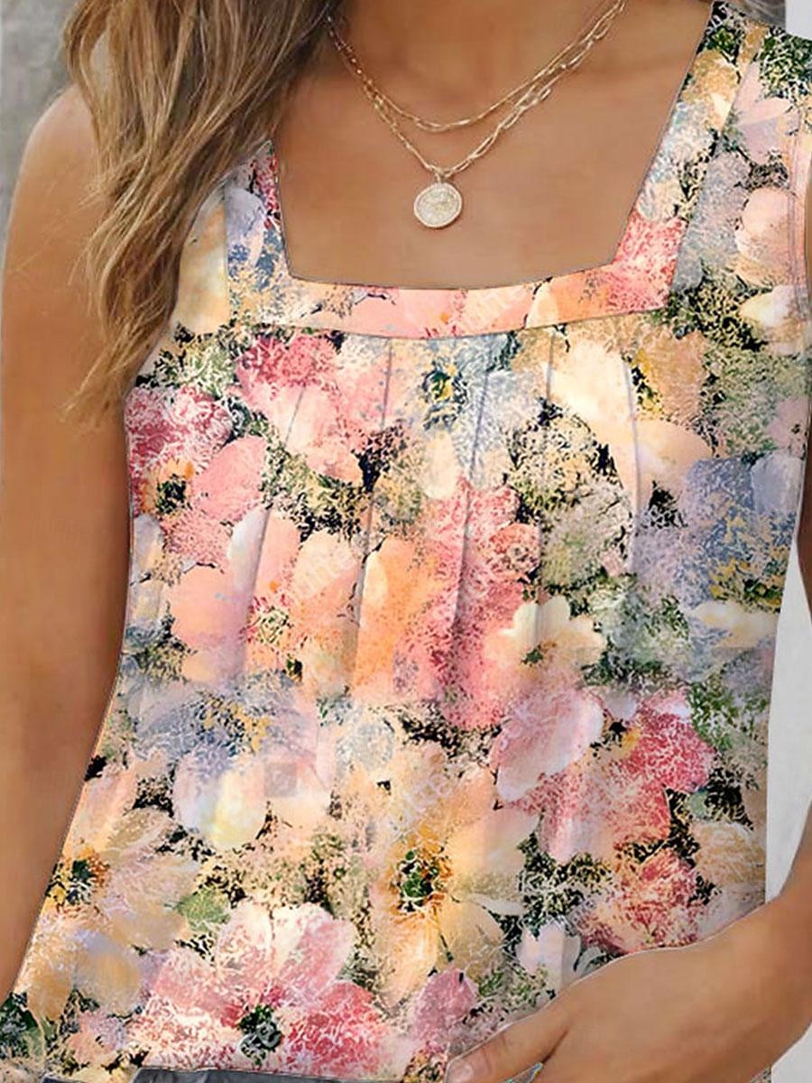 Women's Tank Top Vest Floral Casual Print Orange Sleeveless Streetwear Daily Square Neck Summer