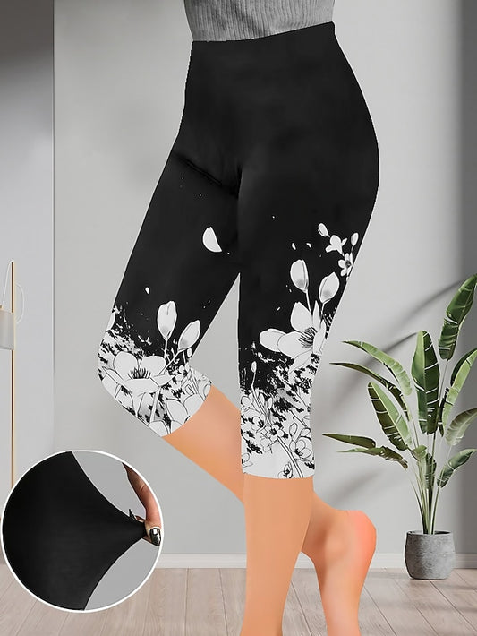 Women's Shapewear Normal 65% Polyester Flower Black 1# Black 2# Designer High Rise Capris Casual Daily Wear Spring, Fall, Winter, Summer