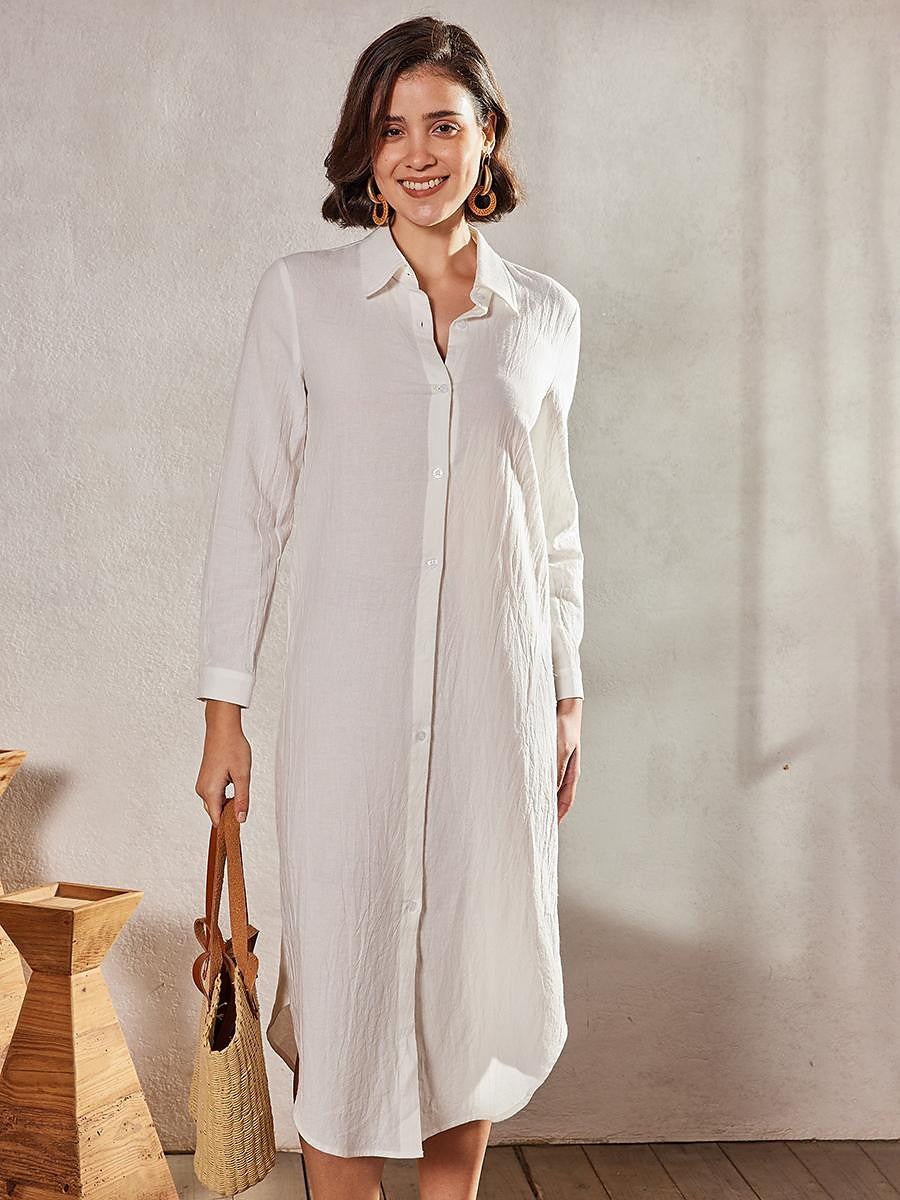 Women's Shirt Dress Casual Dress Shift Dress Maxi long Dress Outdoor Winter Dress Daily Cotton And Linen Basic Casual Shirt Collar Button Long Sleeve Summer Spring Fall 2023 Loose Fit Black White