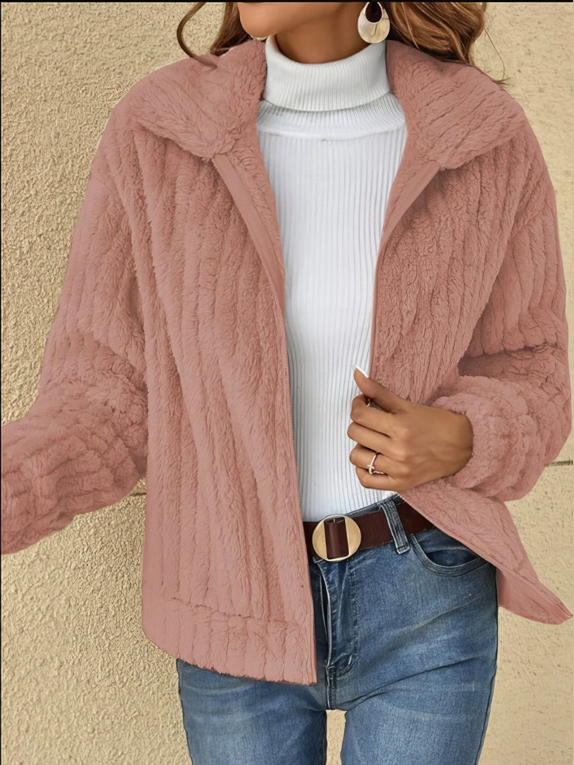 MsDressly® Zip Lapel Plush Cropped Jacket