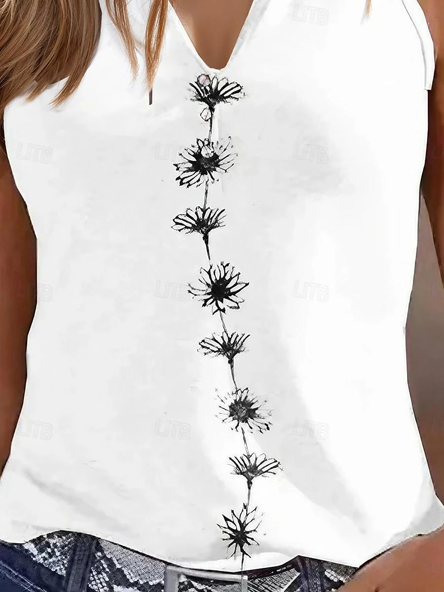 Women's Tank Top Floral Casual Holiday Print Black Sleeveless Basic V Neck