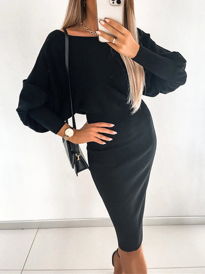 Women's Sweater Dress Jumper Dress Casual Dress Midi Dress Knitwear Fashion Streetwear Street Daily Going out Weekend Crew Neck Long Sleeve Ruched 2023 Regular Fit Black Khaki Gray S M L XL XXL 3XL