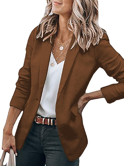 Women's Casual Blazers Clean Fit Open Front Long Sleeve Work Office Jackets Coat claret Dark Grey White Black Blue Traditional / Classic Daily Fall Buttoned Front Turndown Regular Fit S M L XL XXL - LuckyFash™