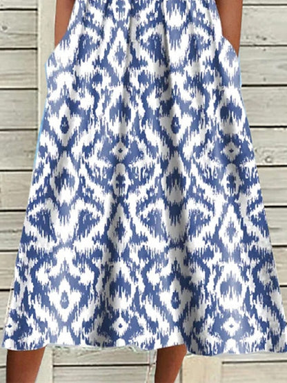 Women's Casual Dress Shift Dress Midi Dress Blue Short Sleeve Geometric Pocket Spring Summer V Neck Basic Daily Vacation Summer Dress 2023 S M L XL XXL 3XL - LuckyFash™